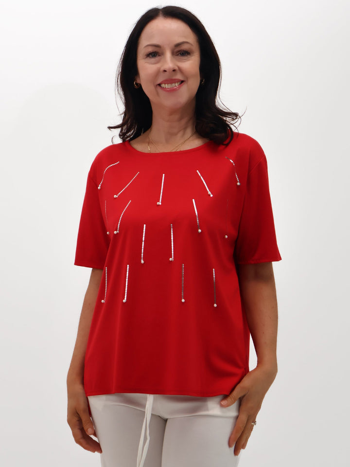 Lil Jen Daisy T-Shirt In Red-Nicola Ross