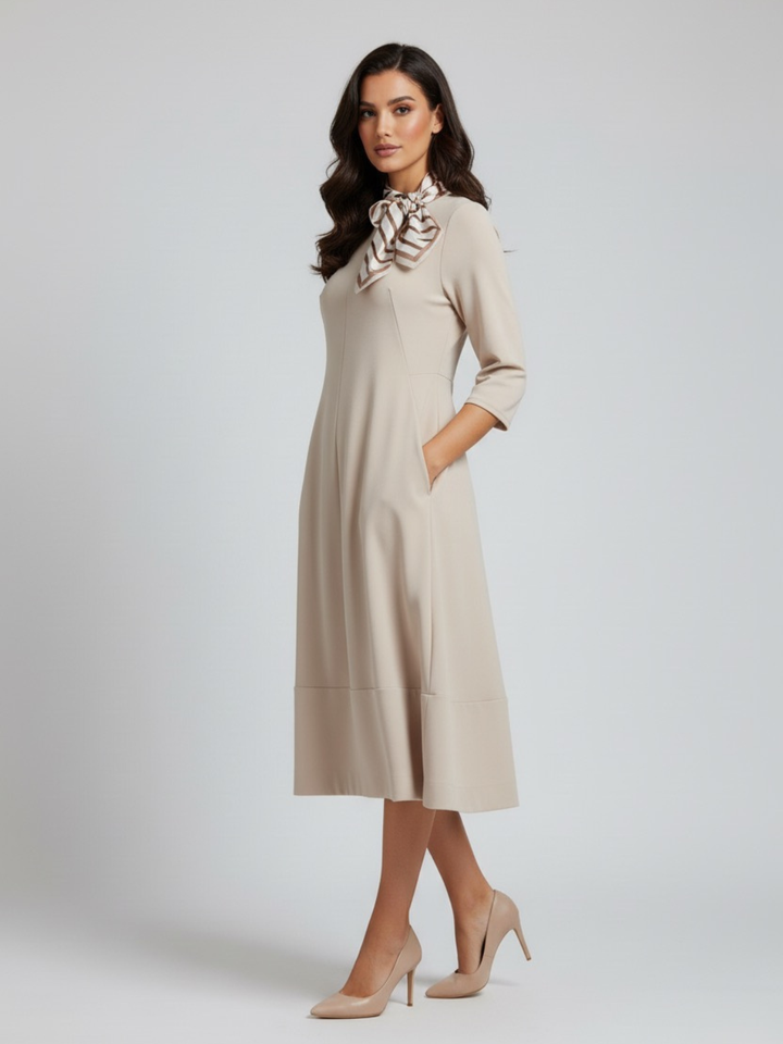 Lil Jen Gia Dress With Neck Scarf In Beige-Nicola Ross