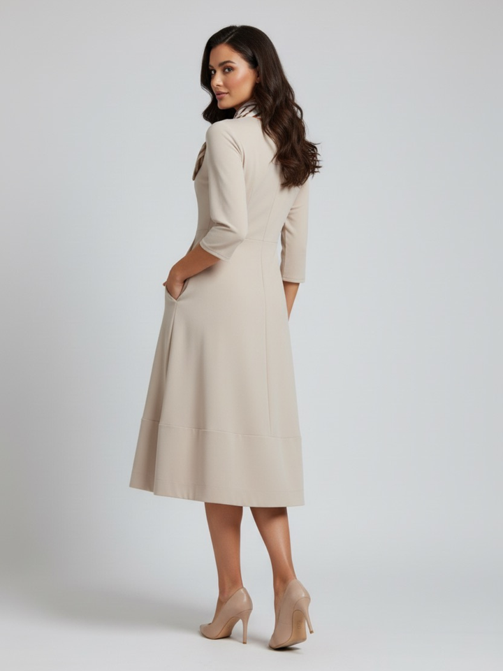 Lil Jen Gia Dress With Neck Scarf In Beige-Nicola Ross