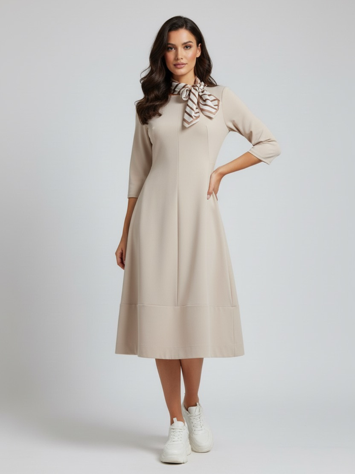 Lil Jen Gia Dress With Neck Scarf In Beige-Nicola Ross