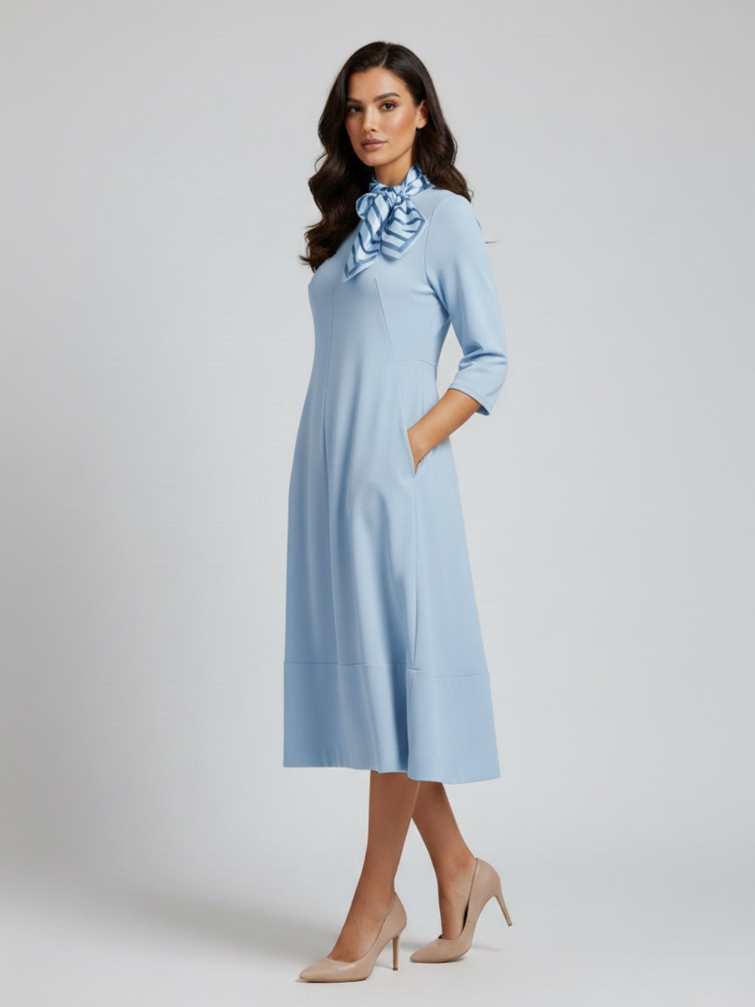 Lil Jen Gia Dress With Neck Scarf In Blue-Nicola Ross