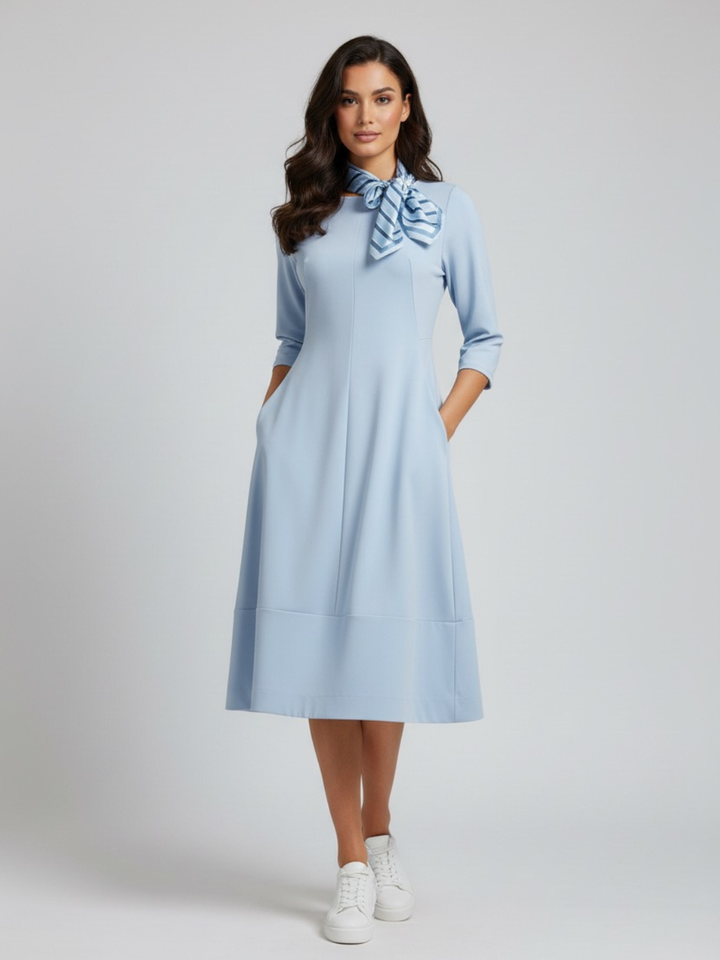 Lil Jen Gia Dress With Neck Scarf In Blue-Nicola Ross