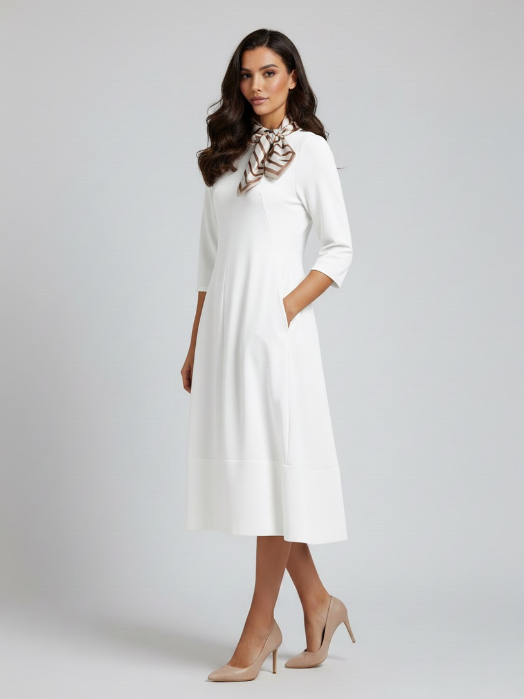 Lil Jen Gia Dress With Neck Scarf In Cream-Nicola Ross