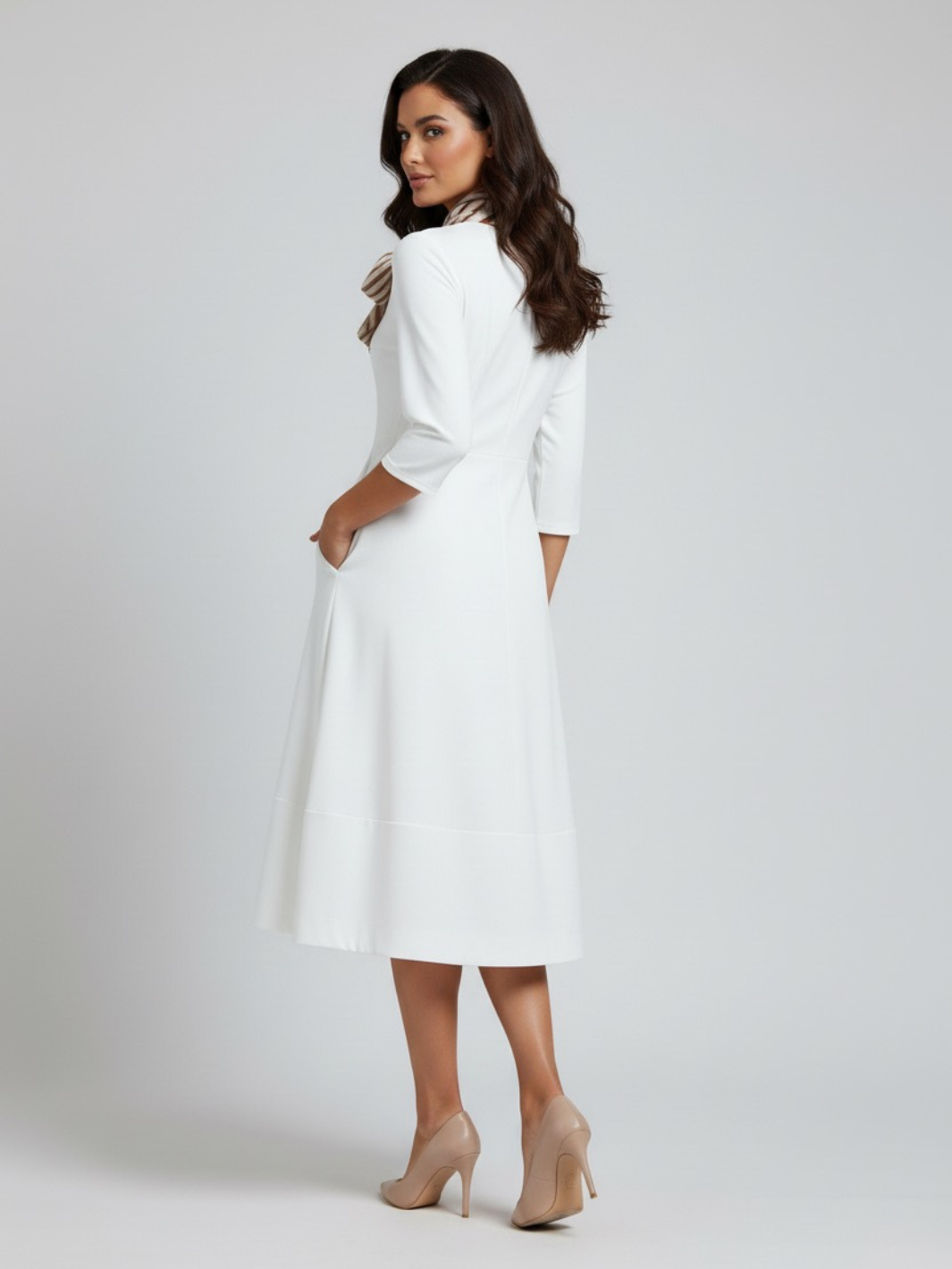 Lil Jen Gia Dress With Neck Scarf In Cream-Nicola Ross