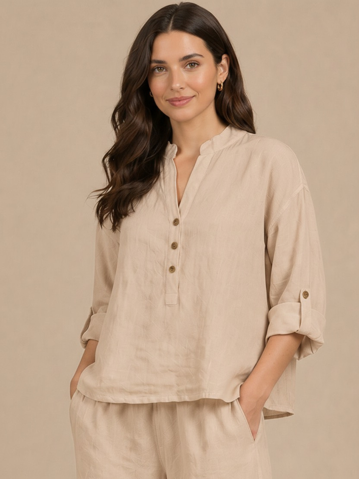 Lil Jen Isabella Linen Top In Beige-Nicola Ross