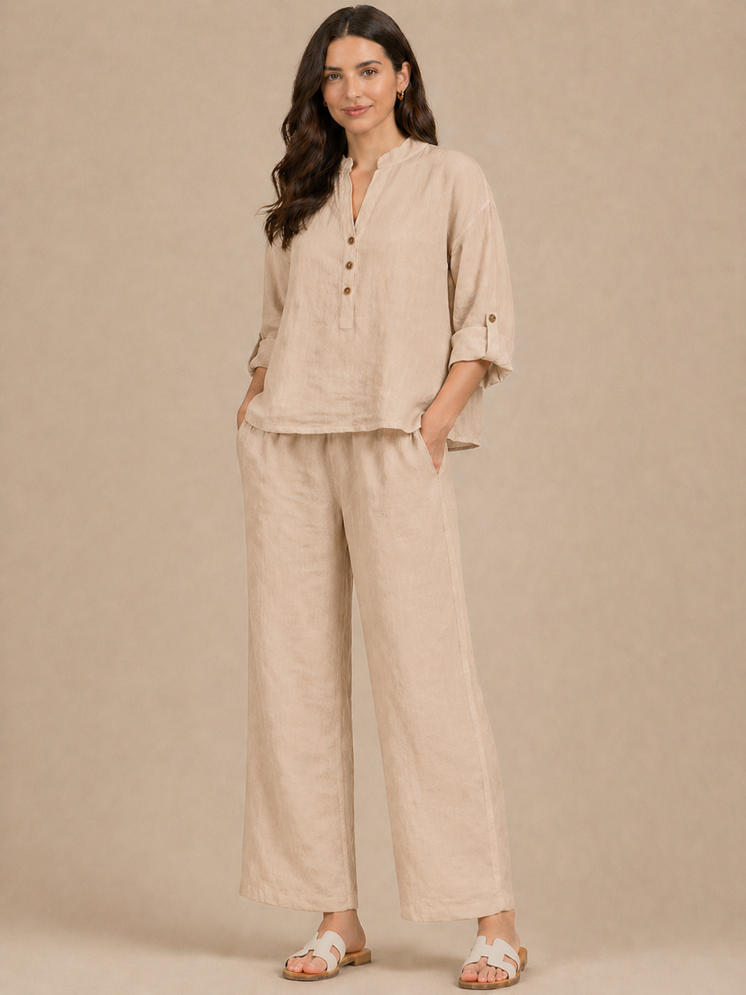 Lil Jen Isabella Linen Top In Beige-Nicola Ross