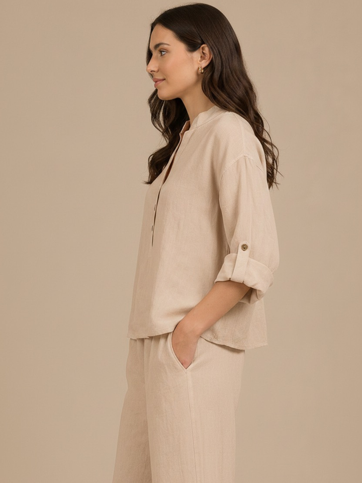 Lil Jen Isabella Linen Top In Beige-Nicola Ross
