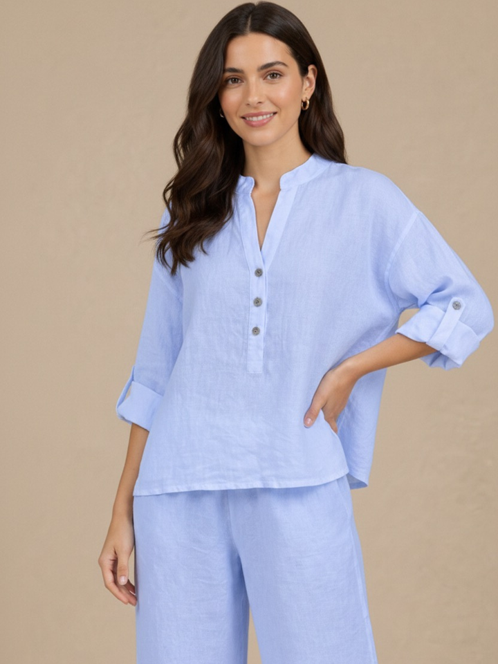 Lil Jen Isabella Linen Top In Blue-Nicola Ross