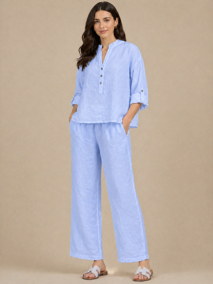 Lil Jen Isabella Linen Top In Blue-Nicola Ross