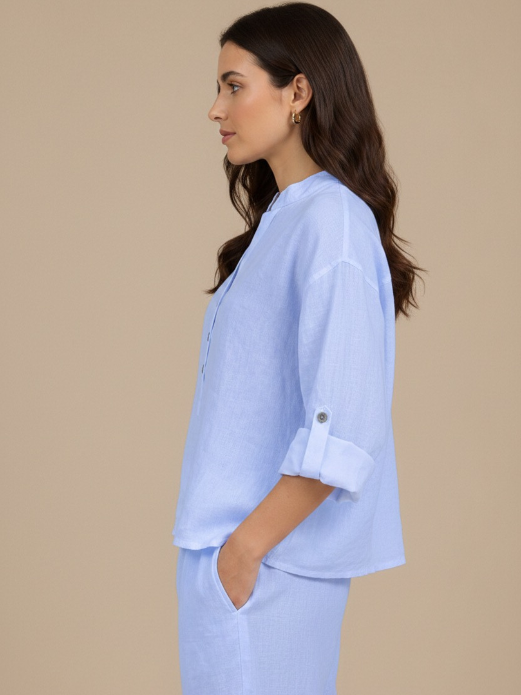 Lil Jen Isabella Linen Top In Blue-Nicola Ross