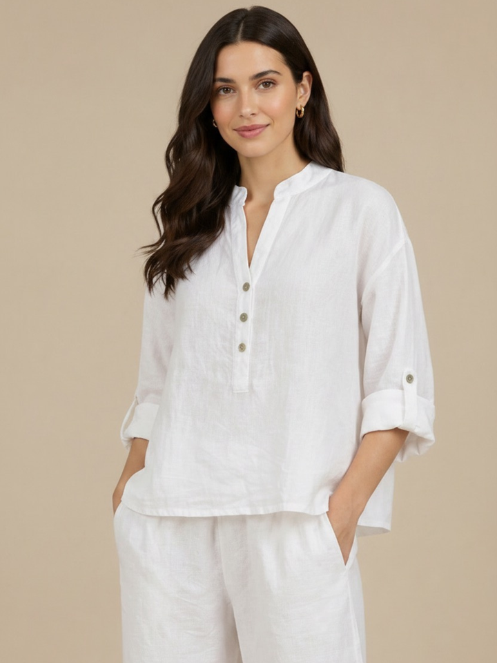 Lil Jen Isabella Linen Top In White-Nicola Ross