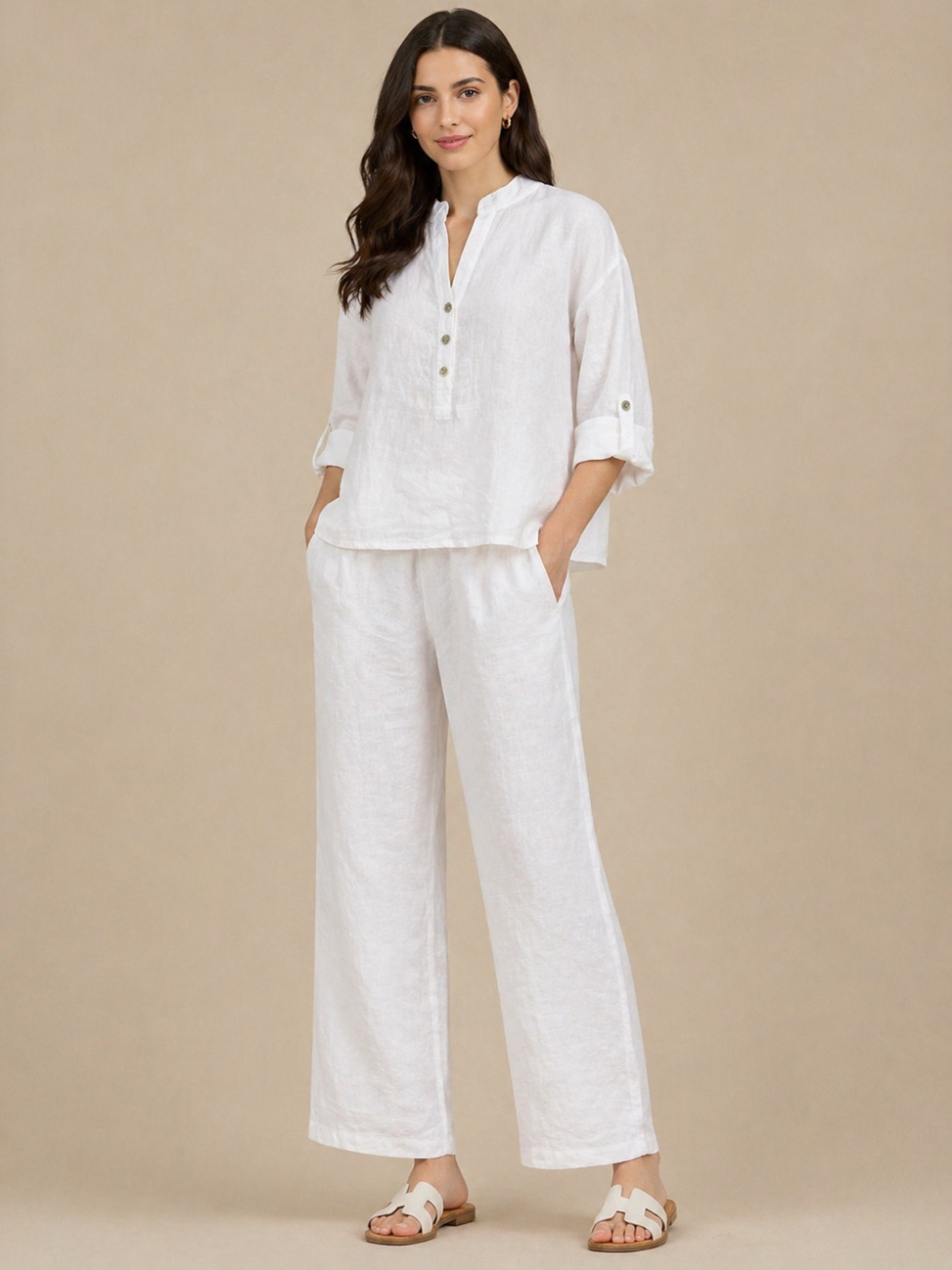 Lil Jen Isabella Linen Top In White-Nicola Ross