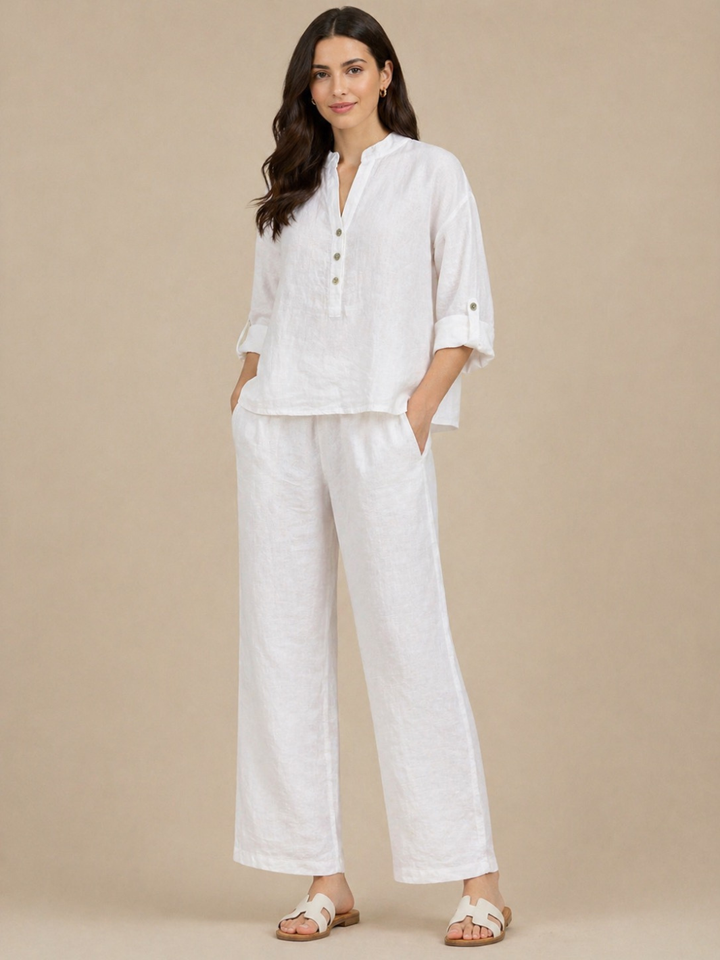 Lil Jen Isabella Linen Top In White-Nicola Ross