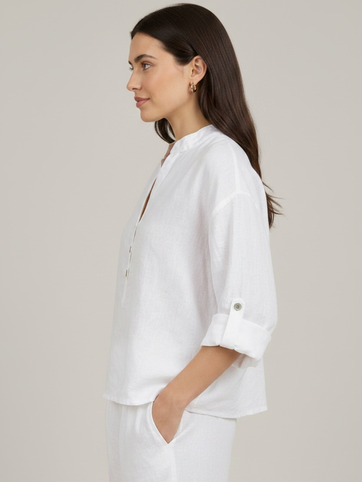 Lil Jen Isabella Linen Top In White-Nicola Ross
