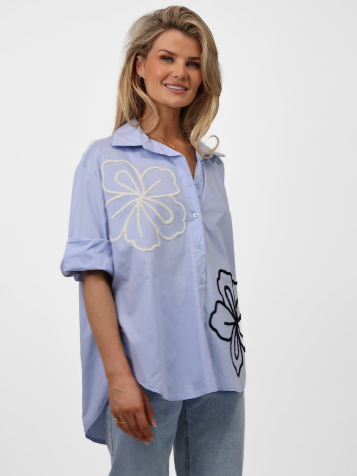 Lil Jen Lora Oversized Shirt In Blue-Nicola Ross