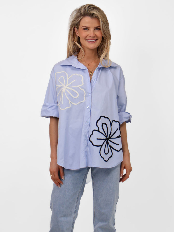 Lil Jen Lora Oversized Shirt In Blue-Nicola Ross