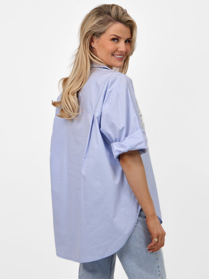 Lil Jen Lora Oversized Shirt In Blue-Nicola Ross