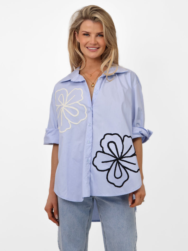 Lil Jen Lora Oversized Shirt In Blue-Nicola Ross