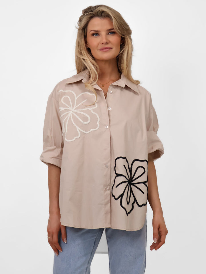 Lil Jen Lora Oversized Shirt In Stone-Nicola Ross