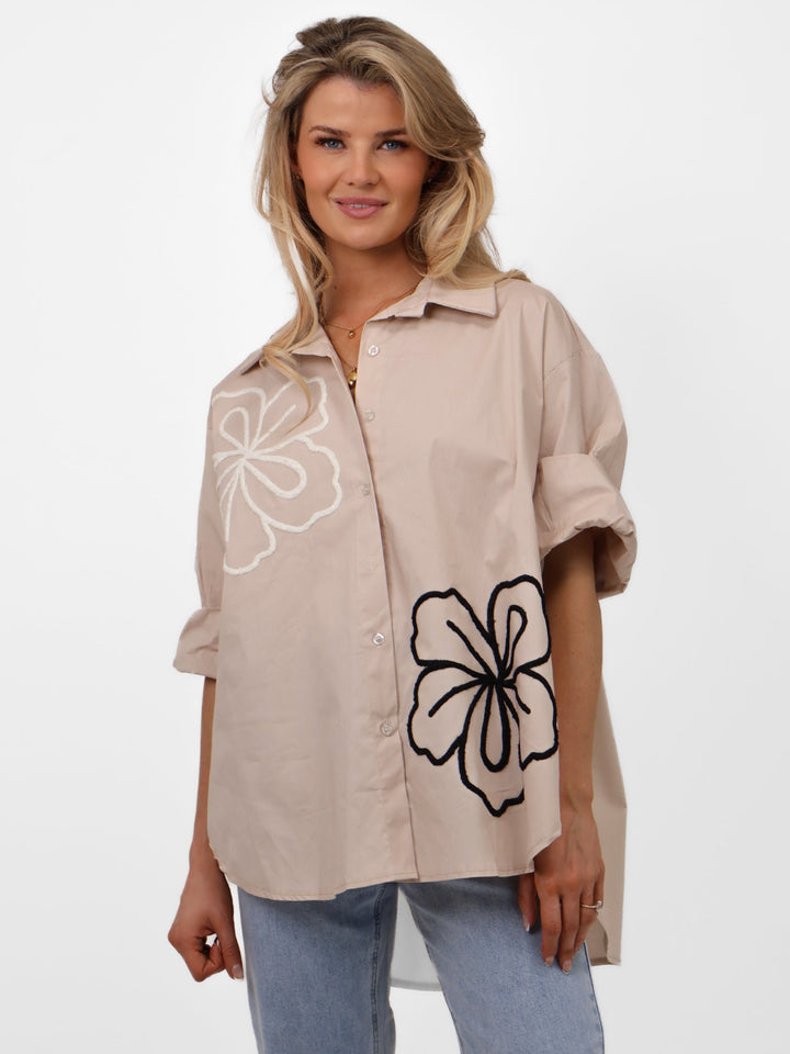 Lil Jen Lora Oversized Shirt In Stone-Nicola Ross