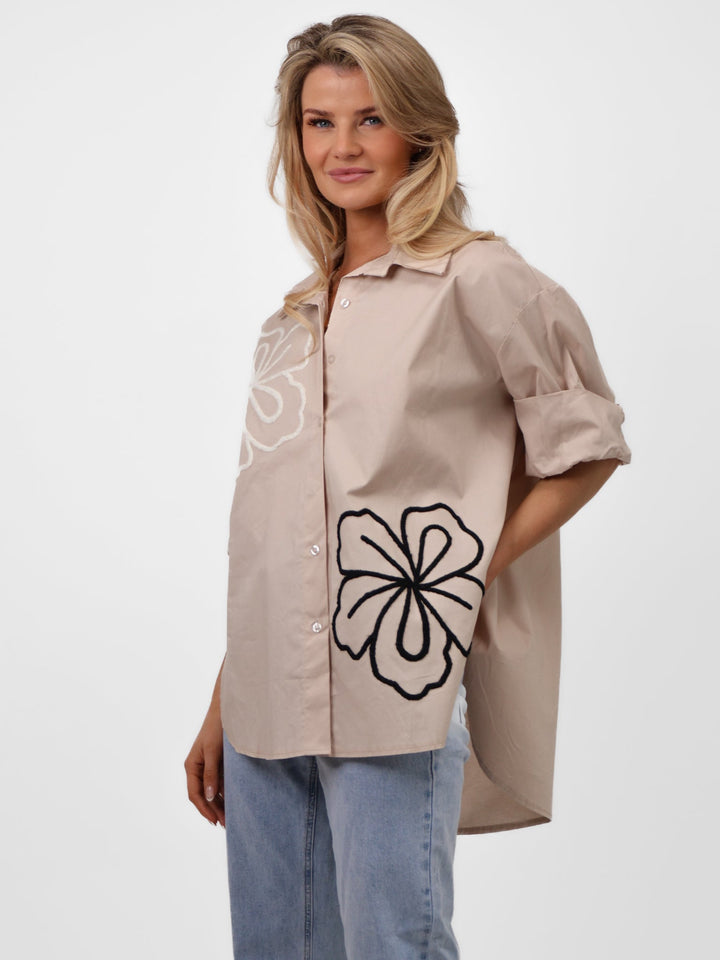 Lil Jen Lora Oversized Shirt In Stone-Nicola Ross