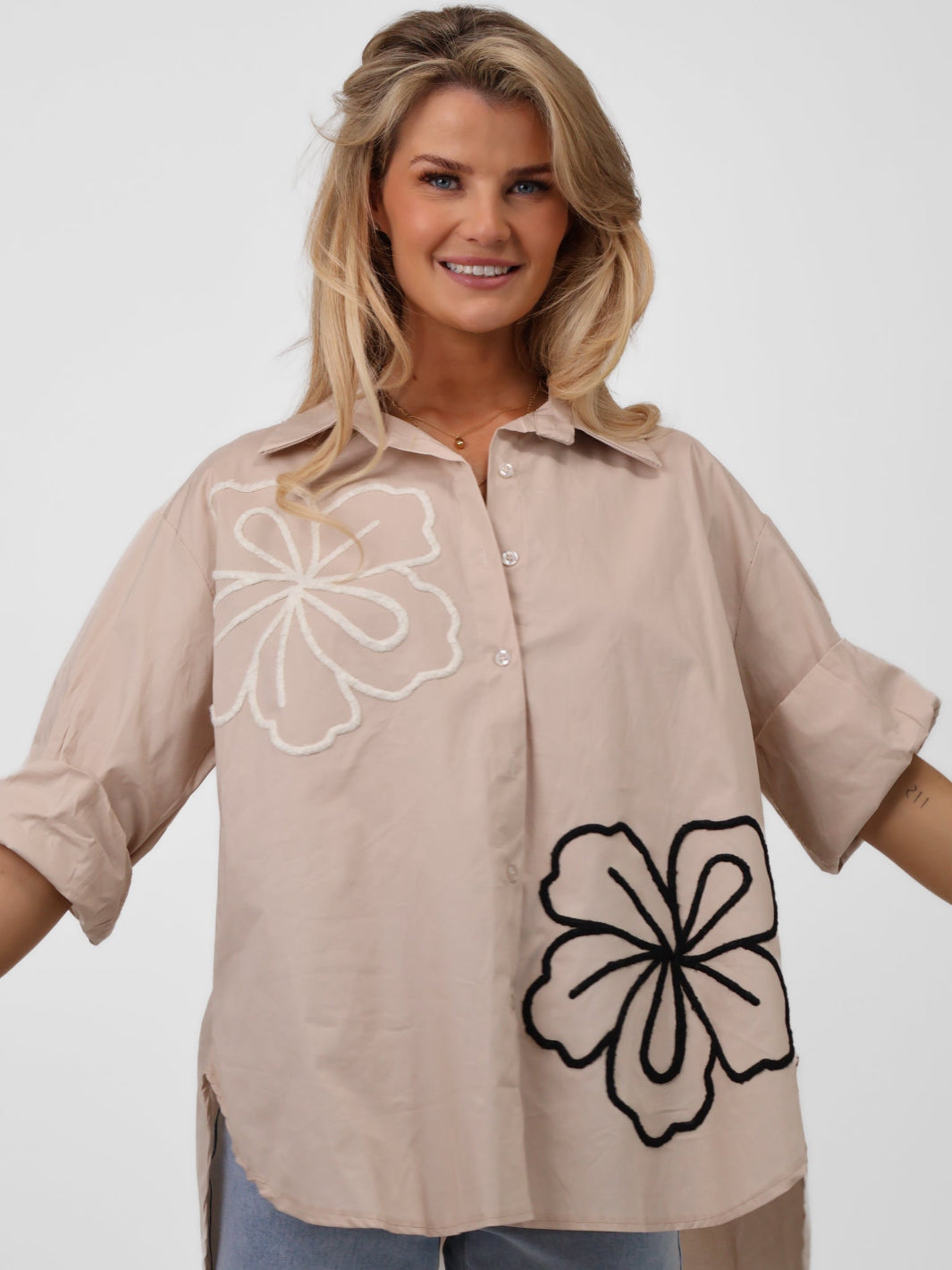 Lil Jen Lora Oversized Shirt In Stone-Nicola Ross