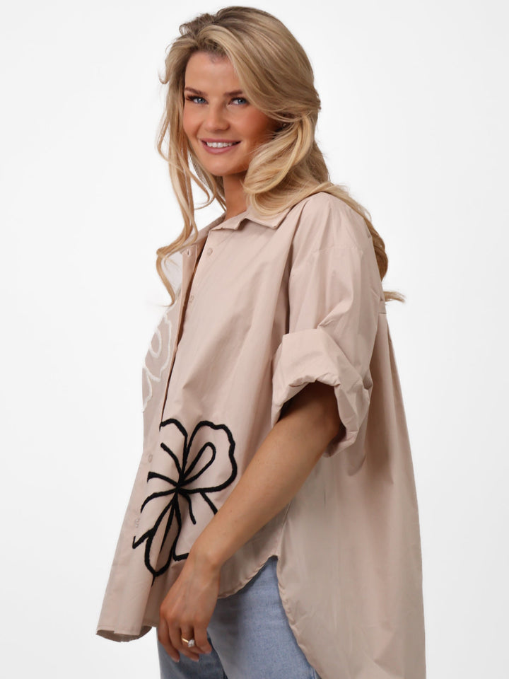 Lil Jen Lora Oversized Shirt In Stone-Nicola Ross