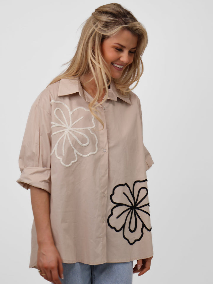 Lil Jen Lora Oversized Shirt In Stone-Nicola Ross