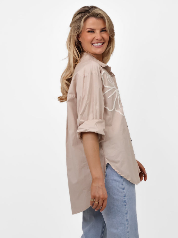 Lil Jen Lora Oversized Shirt In Stone-Nicola Ross