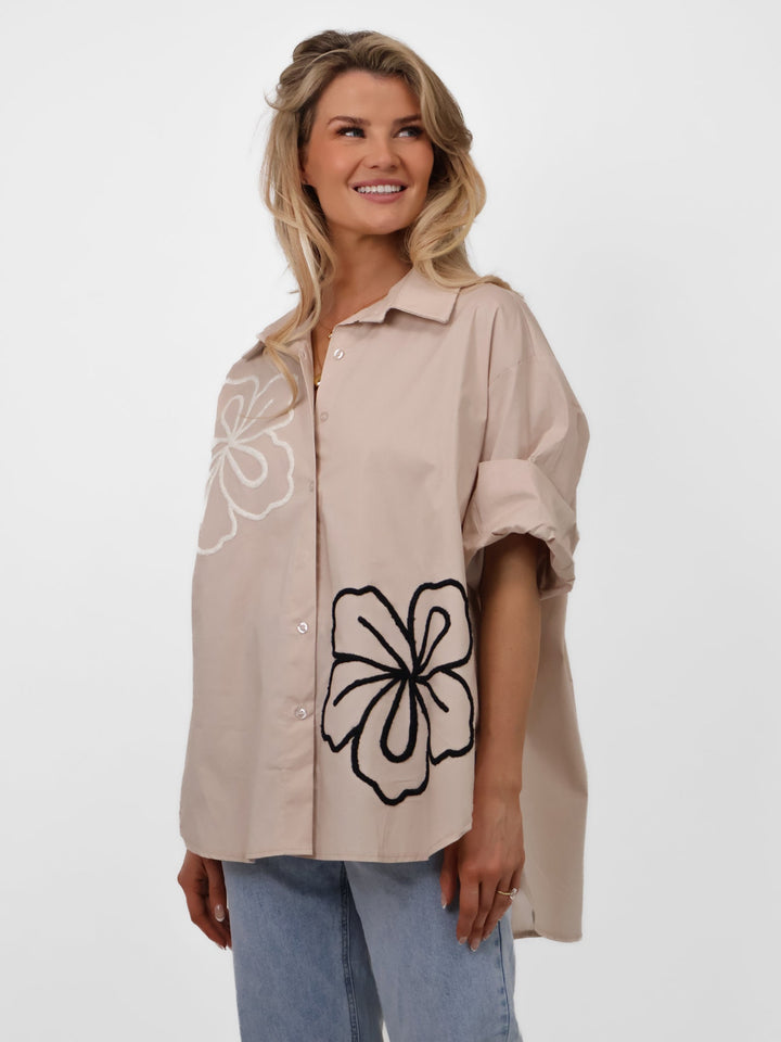 Lil Jen Lora Oversized Shirt In Stone-Nicola Ross