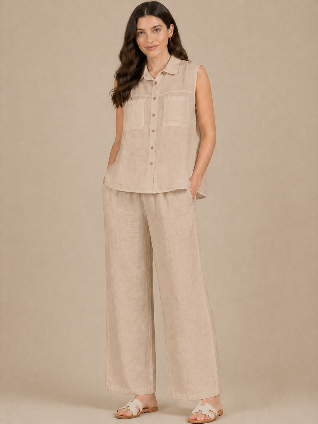 Lil Jen Lottie Sleeveless Linen Top In Beige – Nicola Ross