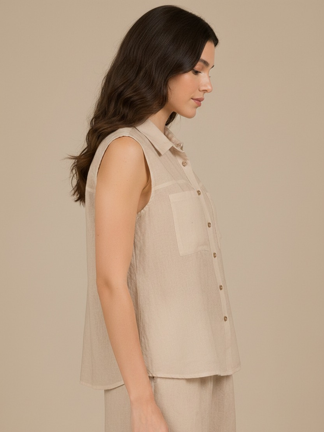 Lil Jen Lottie Sleeveless Linen Top In Beige-Nicola Ross