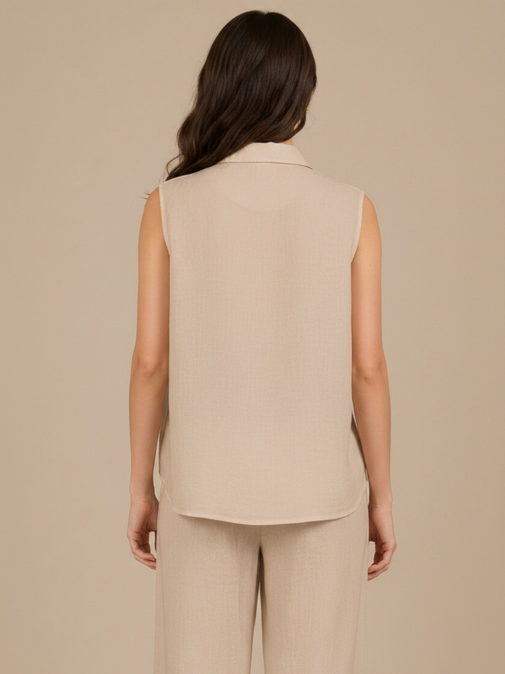 Lil Jen Lottie Sleeveless Linen Top In Beige-Nicola Ross