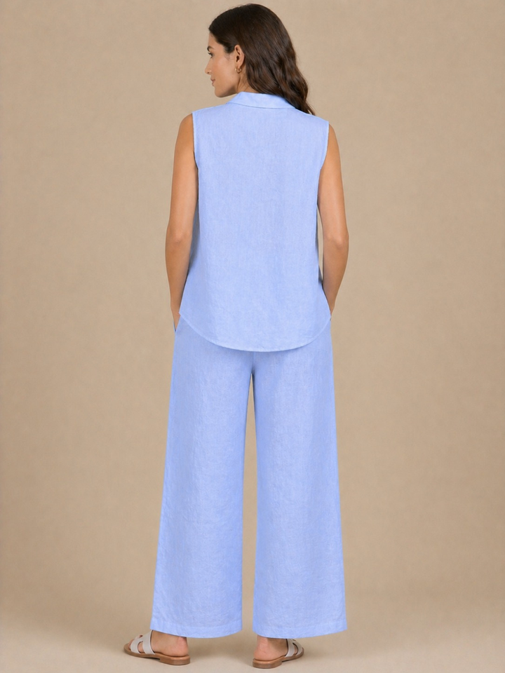 Lil Jen Lottie Sleeveless Linen Top In Blue-Nicola Ross