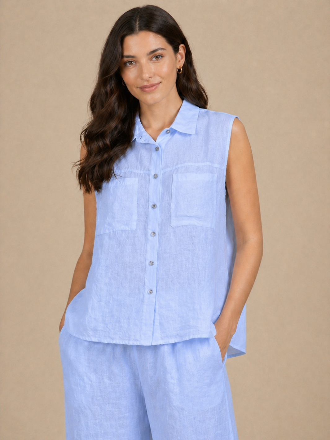 Lil Jen Lottie Sleeveless Linen Top In Blue-Nicola Ross