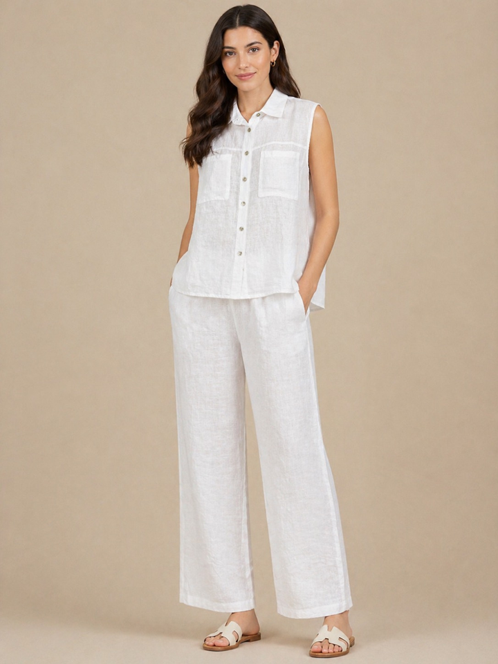 Lil Jen Lottie Sleeveless Linen Top In White-Nicola Ross