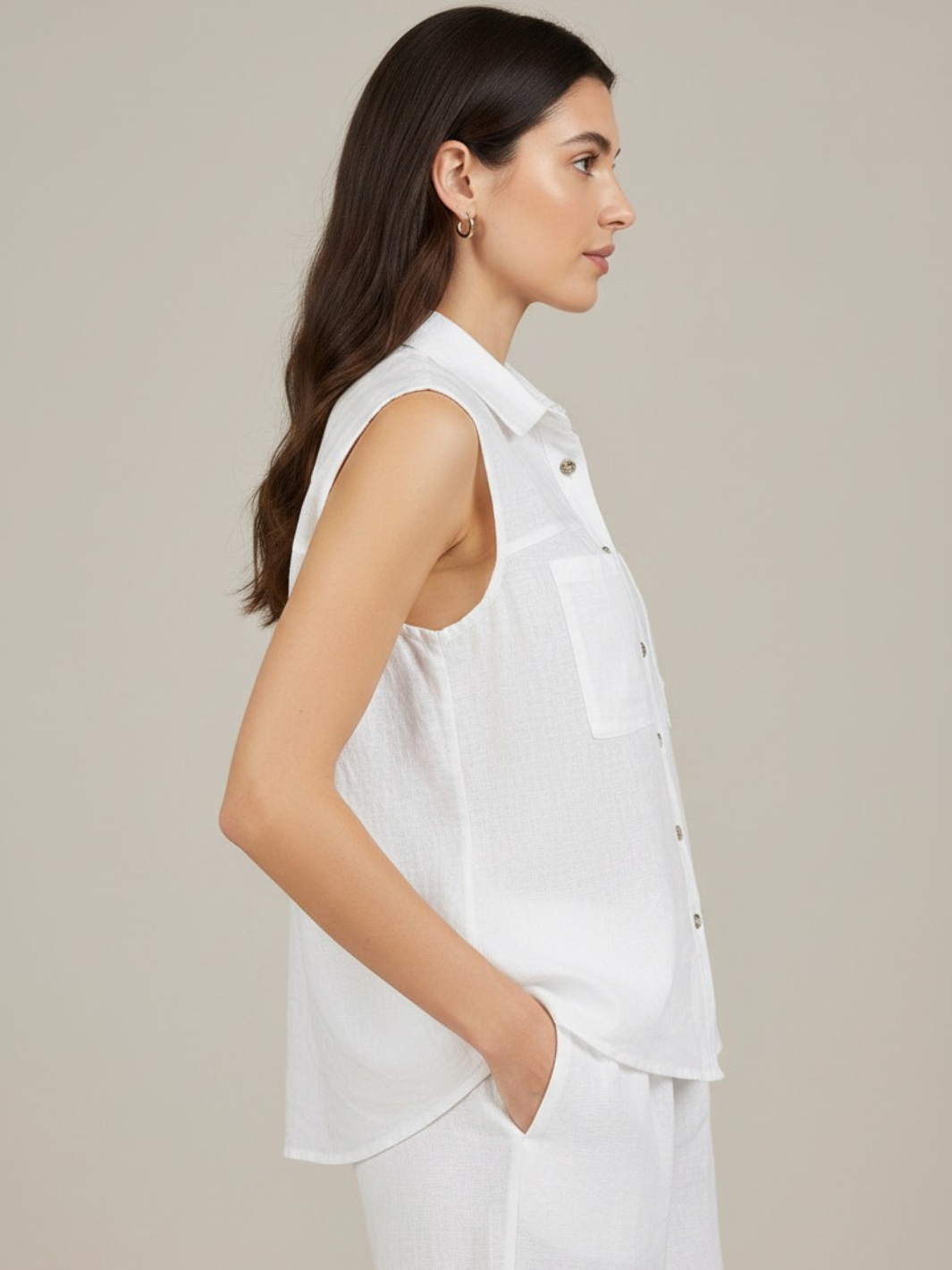 Lil Jen Lottie Sleeveless Linen Top In White-Nicola Ross