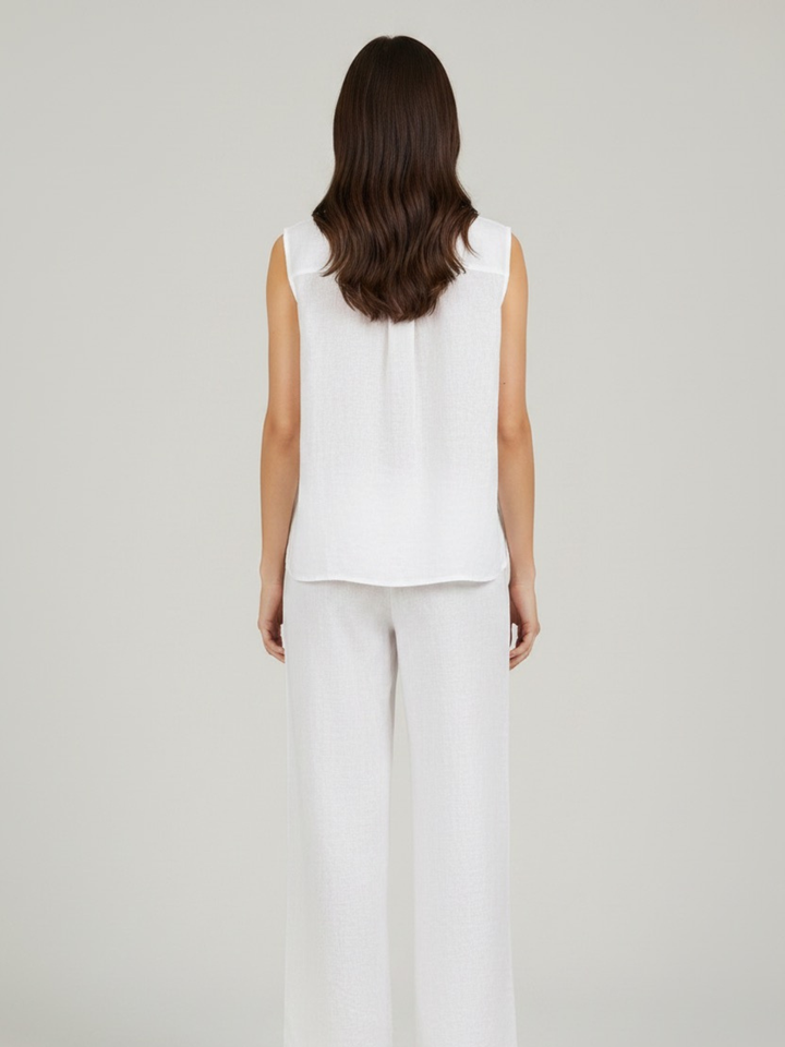 Lil Jen Lottie Sleeveless Linen Top In White-Nicola Ross