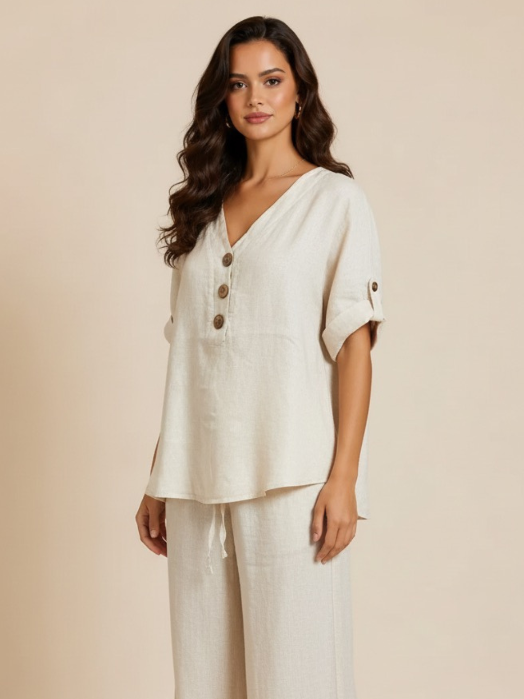 Lil Jen Noah Linen Top In Light Beige – Nicola Ross