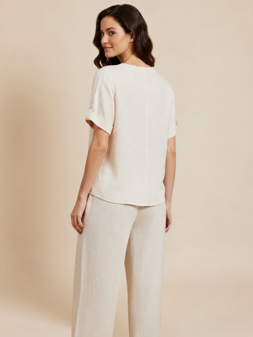 Lil Jen Noah Linen Top In Light Beige – Nicola Ross