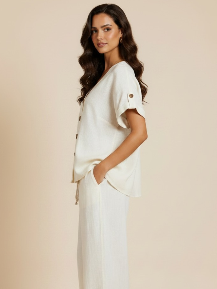 Lil Jen Noah Linen Top In Cream-Nicola Ross