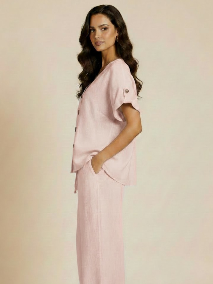 Lil Jen Noah Linen Top In Light Pink-Nicola Ross