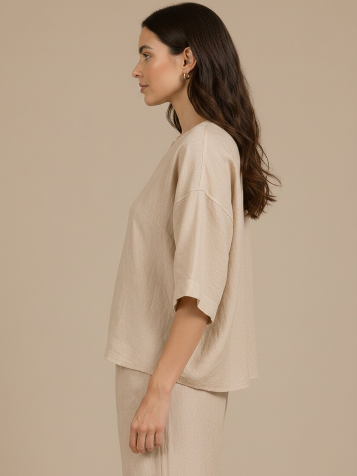Lil Jen Phoebe Linen Top In Beige-Nicola Ross