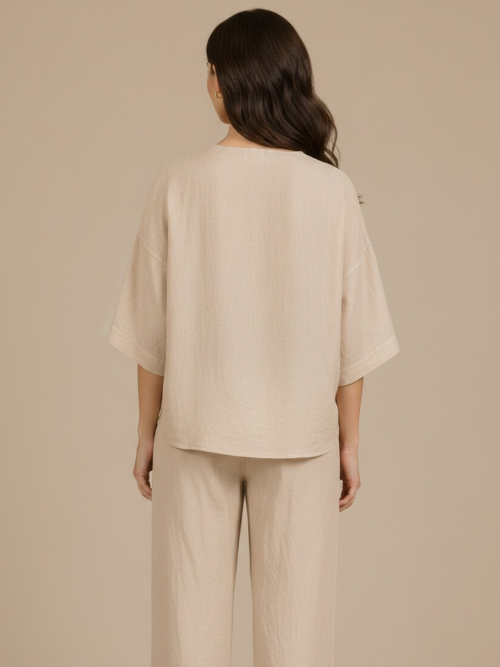 Lil Jen Phoebe Linen Top In Beige-Nicola Ross