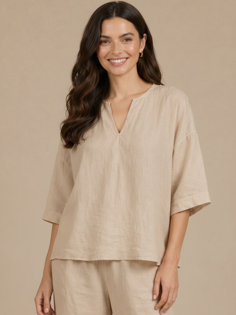 Lil Jen Phoebe Linen Top In Beige – Nicola Ross