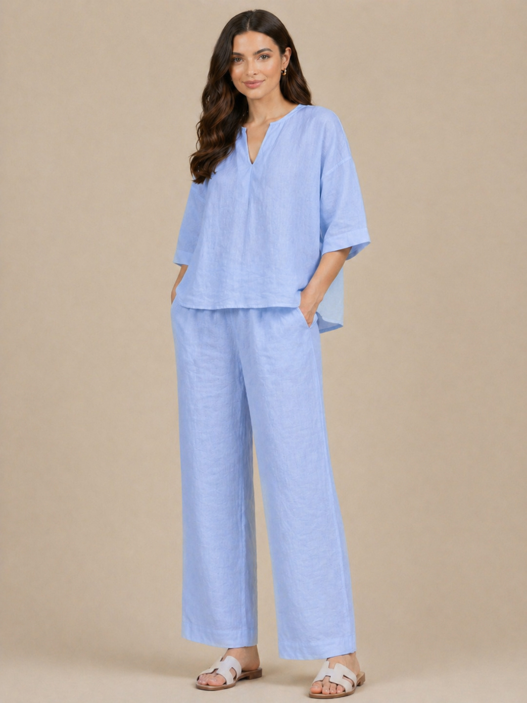 Lil Jen Phoebe Linen Top In Blue-Nicola Ross
