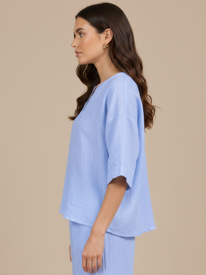 Lil Jen Phoebe Linen Top In Blue-Nicola Ross