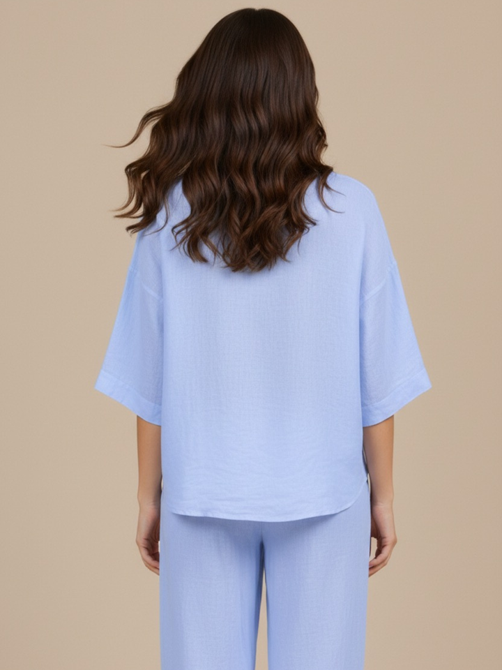 Lil Jen Phoebe Linen Top In Blue-Nicola Ross