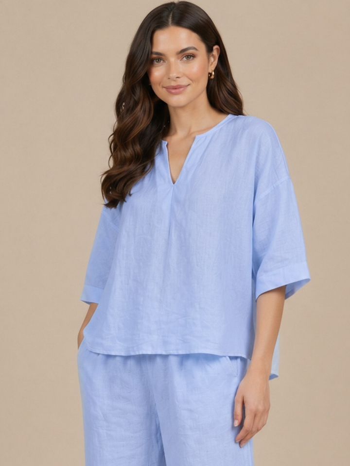 Lil Jen Phoebe Linen Top In Blue-Nicola Ross