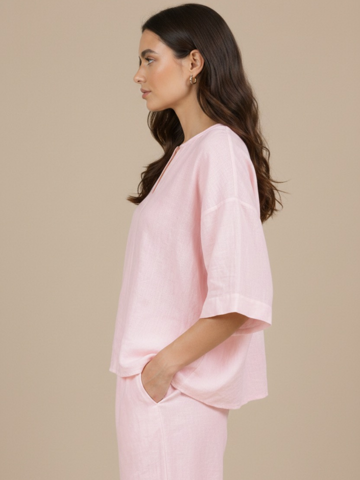 Lil Jen Phoebe Linen Top In Pink-Nicola Ross